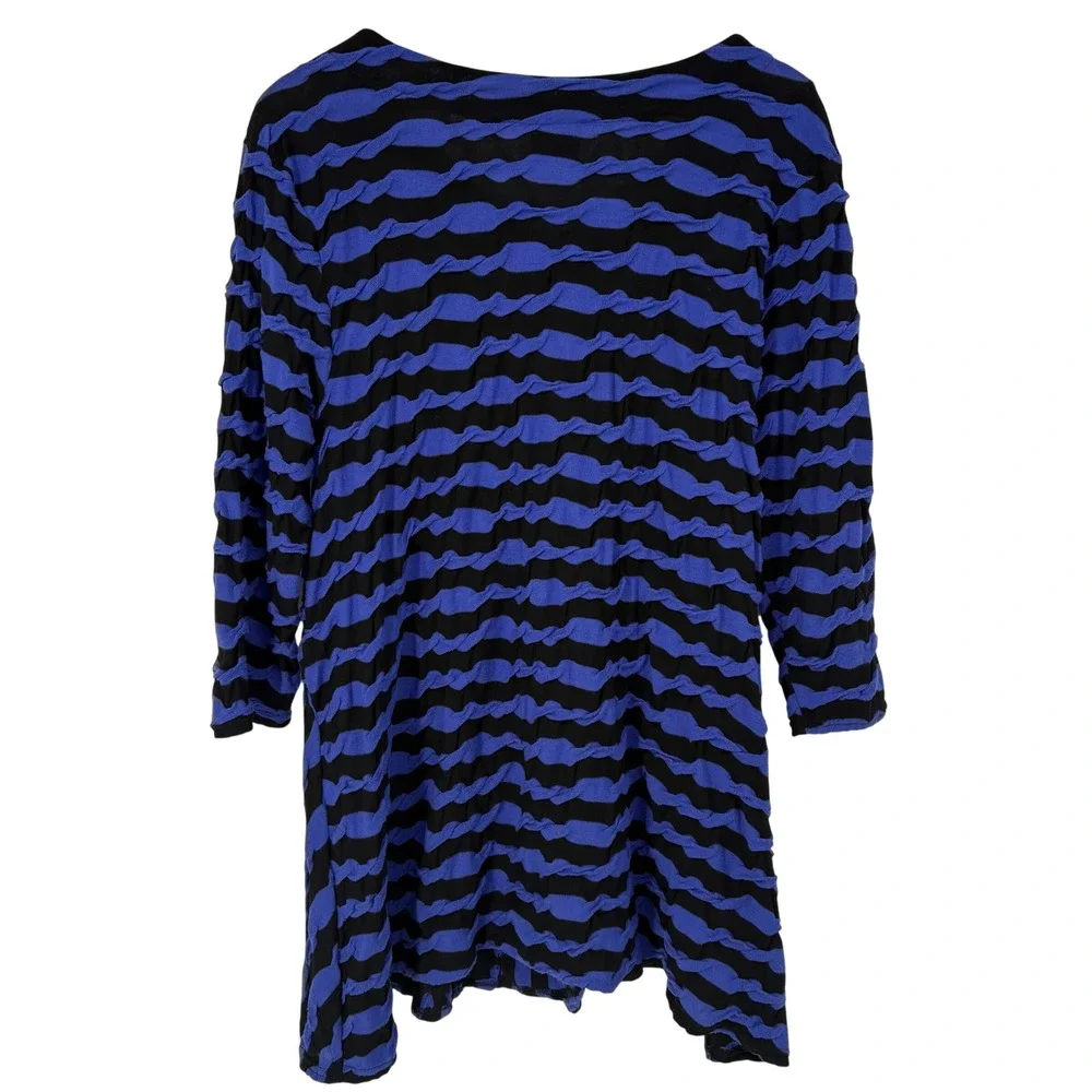 Niche Nilgun Derman Blue Black Textured Stripe‎ Side Tie Tunic Top XL USA Made